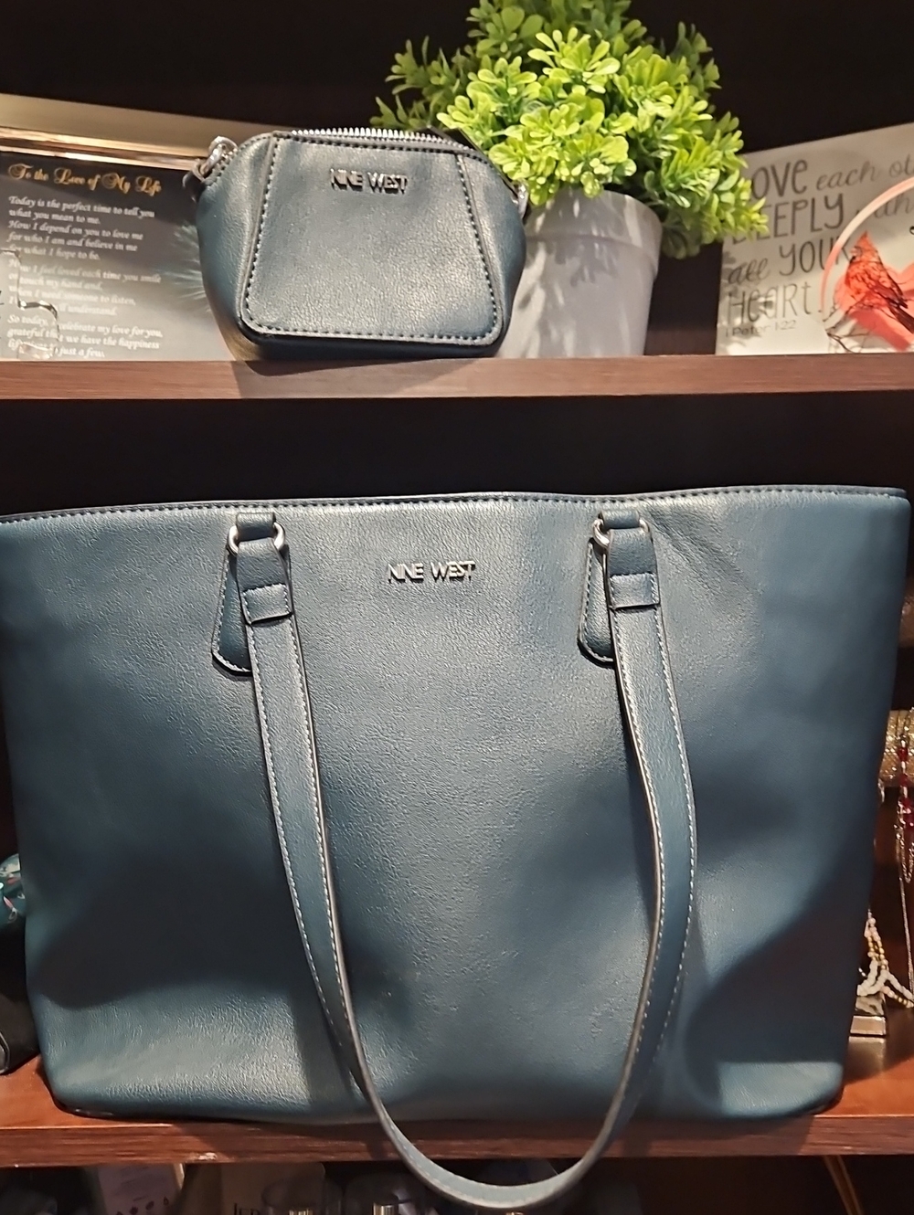 Nine West Blue Teal Tote with Matching Coin Pouch